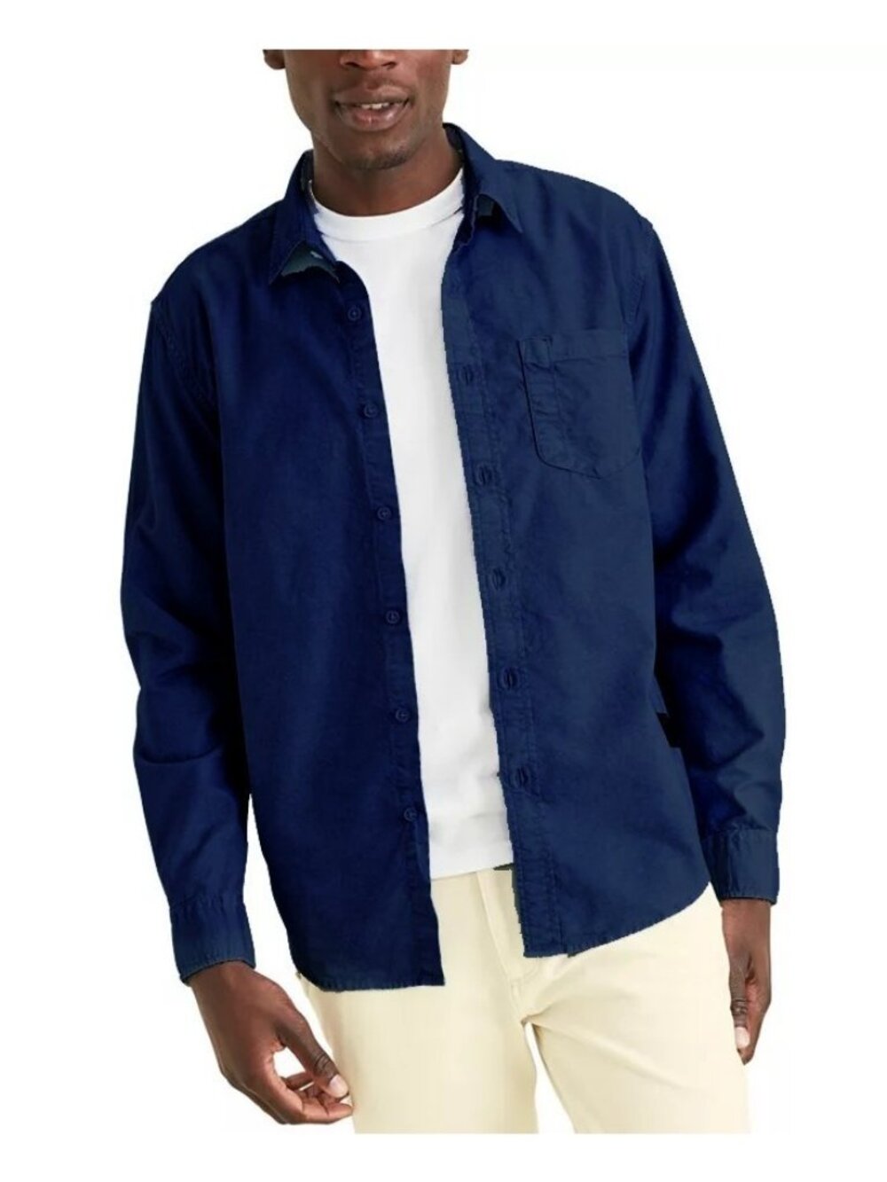 Dockers Men's Regular-Fit Icon Woven Solid Shirt Navy Blue Size M MSRP $79